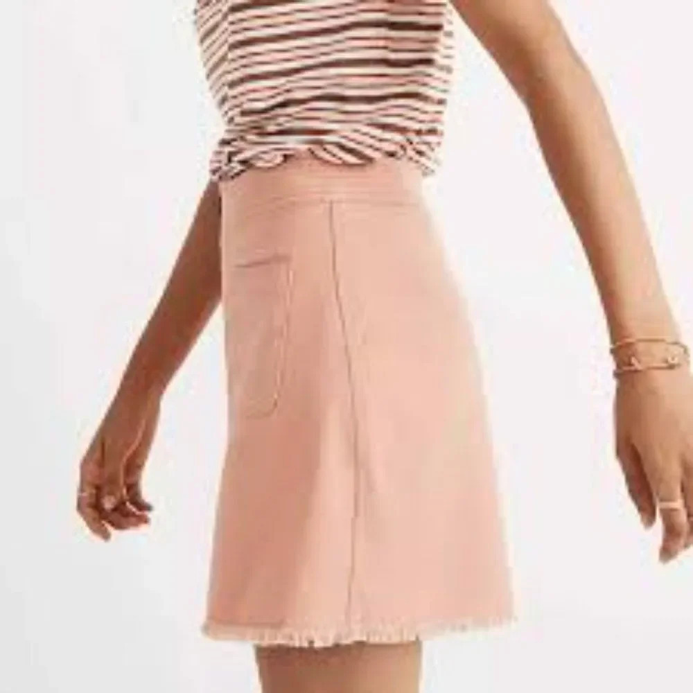 Madewell Peachy Pink A-line Zip Patch Pocket Frayed Hem Denim Mini Skirt, Size 4 - Picture 7 of 7